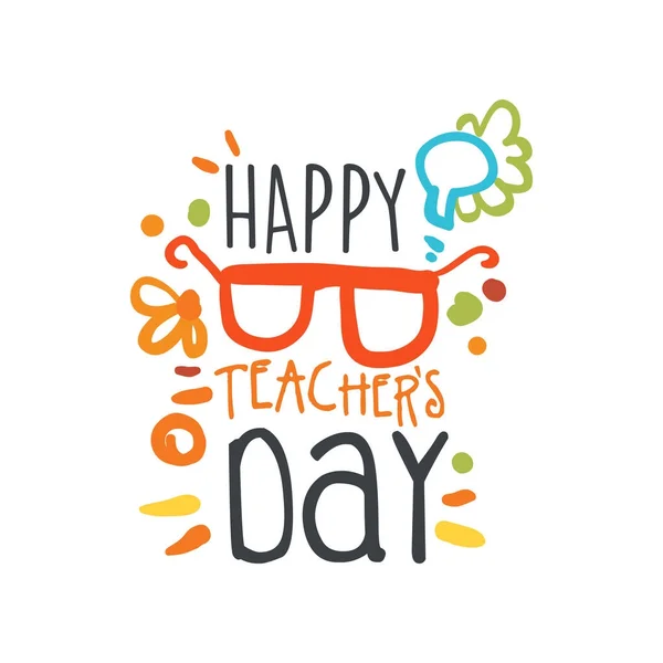 Tarjeta de felicitación abstracta Happy Teachers Day con gafas — Vector de stock