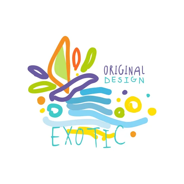 Exotische reis logo met doodle elementen — Stockvector