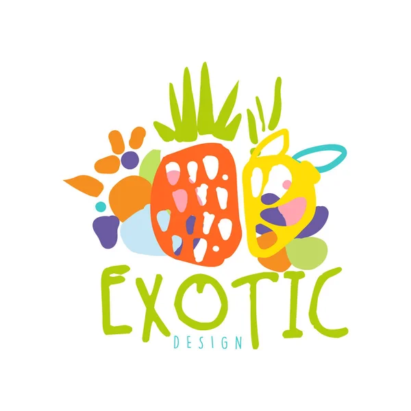 Modelo de logotipo de frutas tropicais orgânicas desenhadas à mão — Vetor de Stock