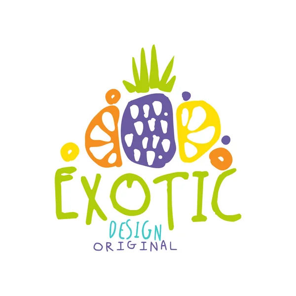 Modelo de logotipo exótico com frutas tropicais — Vetor de Stock