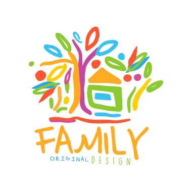 Ev ve ağaçları ile aile şirketi için renkli logo