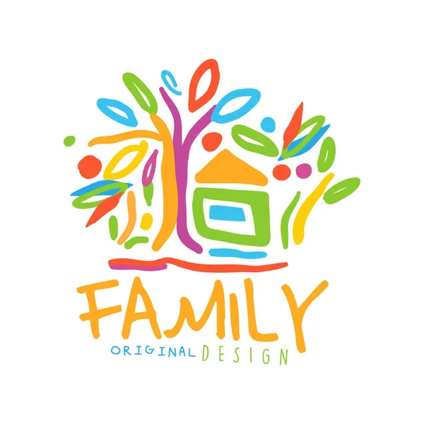 Logo colorato per azienda familiare con casa e alberi — Vettoriale Stock