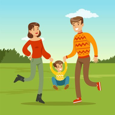 Mutlu genç Baba ve anne oğlu ile vakit