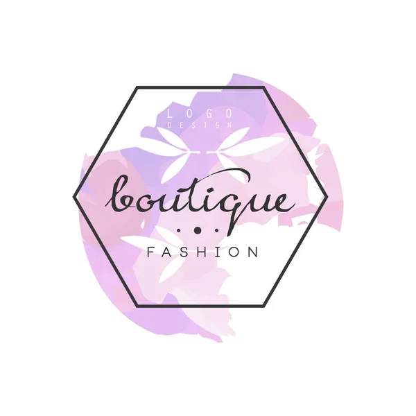 Boutique Mode Logo, Abzeichen für Bekleidungsgeschäft, Schönheitssalon oder Kosmetikerin Aquarell Vektor Illustration — Stockvektor