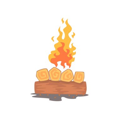 Şenlik ateşi kamp ateşi yakma karikatür vektör çizim günlüğe kaydeder