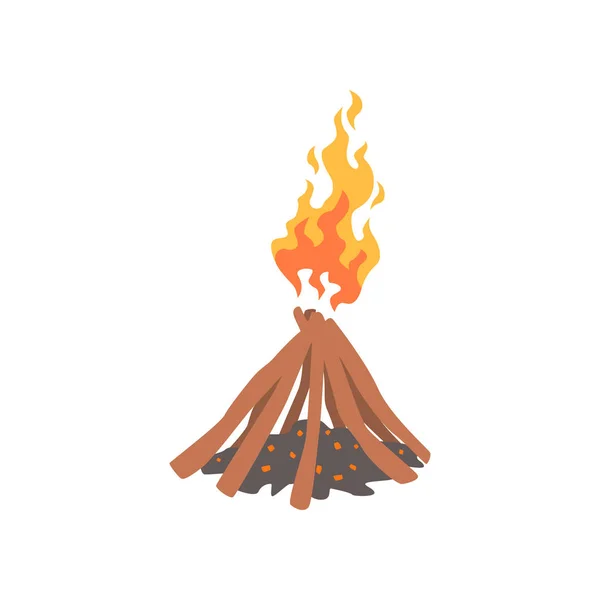 Hoguera, fuego de camping, troncos ardiendo vector de dibujos animados Ilustración — Archivo Imágenes Vectoriales