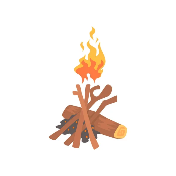 Burning bonfire with wood cartoon vector Illustration — Stock Vector