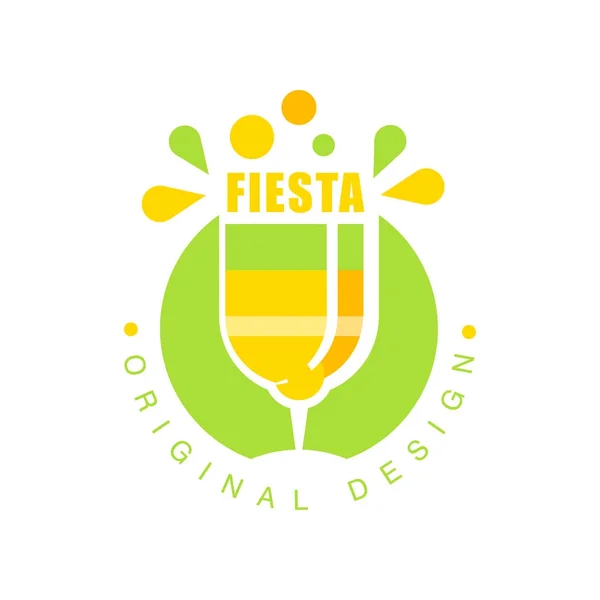 Desain asli logo Fiesta, label untuk hari libur atau festival vektor Illustration - Stok Vektor