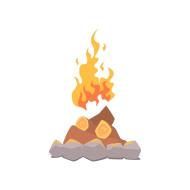 Kamp ateşi şenlik ateşi taşlar karikatür vektör çizim tarafından çevrili