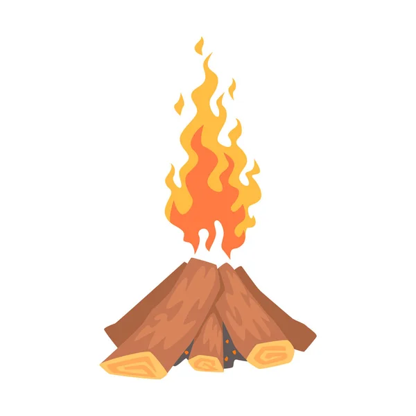 Bonfire, campfire logs burning cartoon vector Illustration — Stock Vector
