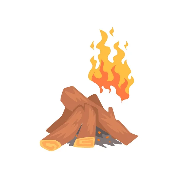 Şenlik ateşi, kamp ateşi yanan karikatür vektör çizim kaydeder. — Stok Vektör