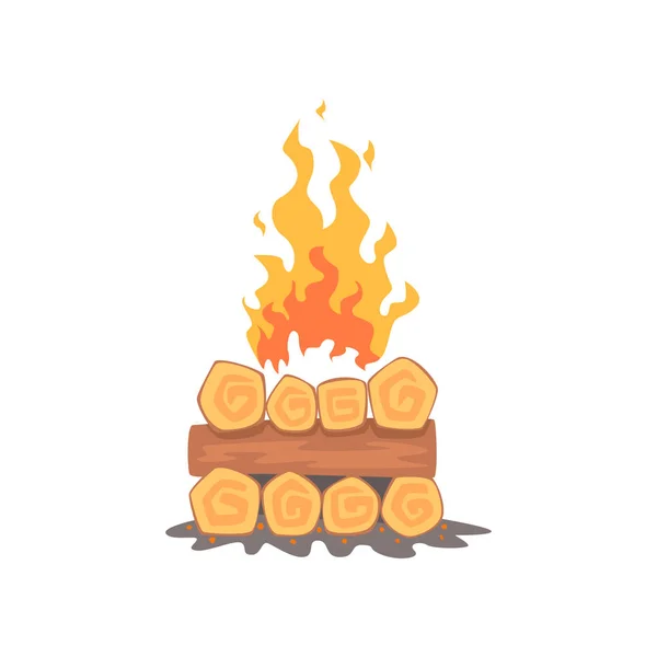 Táborák protokoluje hořící oheň a dříví zásobníku kreslené vektorové ilustrace — Stockový vektor