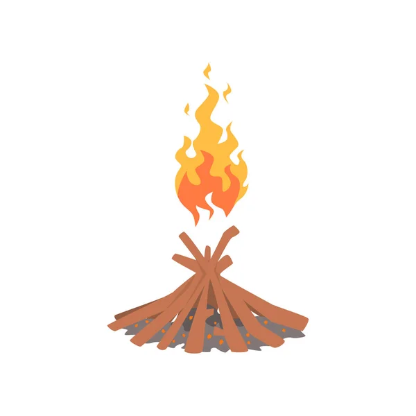 Burning bonfire with wood cartoon vector Illustration — Stock Vector