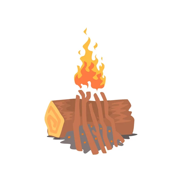 Şenlik ateşi, kamp ateşi yanan karikatür vektör çizim kaydeder. — Stok Vektör