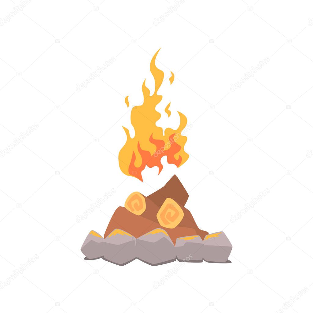 Campfire bonfire surrounded by stones cartoon vector Illustration