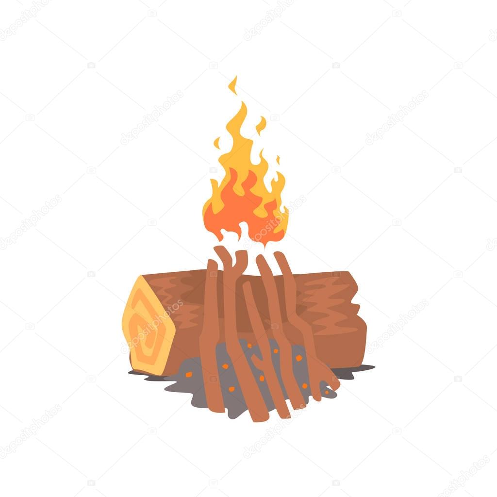 Bonfire, campfire logs burning cartoon vector Illustration