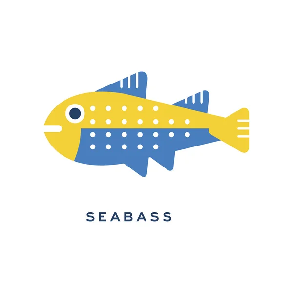 Seabass, peixes do mar geométrico estilo plano vetor de design Ilustração — Vetor de Stock