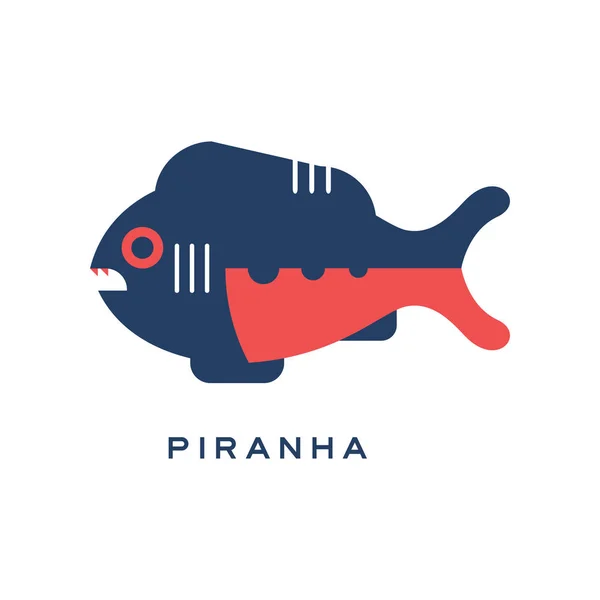 Piranha, sea carnivorous fish geometric flat style design vector Illustration — Stock Vector