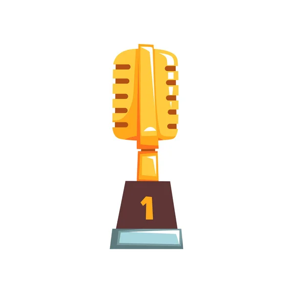 Illustration du trophée d'or avec microphone rétro. Prix pour réalisations exceptionnelles dans l'industrie de la musique. Prix du meilleur chanteur. Vecteur — Image vectorielle