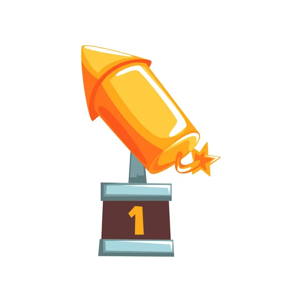 Ursprungliga golden award i form av raket med brinnande veke på brun bas. Huvudpriset konkurrensen i moderna plattgränssnitt — Stock vektor