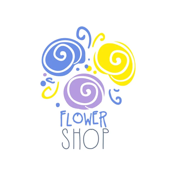Logo toko bunga, label untuk butik bunga, elemen untuk flyer, kartu, spanduk berwarna-warni gambar tangan vektor Ilustrasi - Stok Vektor