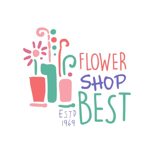 Logo toko bunga terbaik, elemen perkebunan 1969 untuk butik bunga, toko, selebaran, kartu, spanduk berwarna-warni gambar tangan vektor Ilustrasi - Stok Vektor