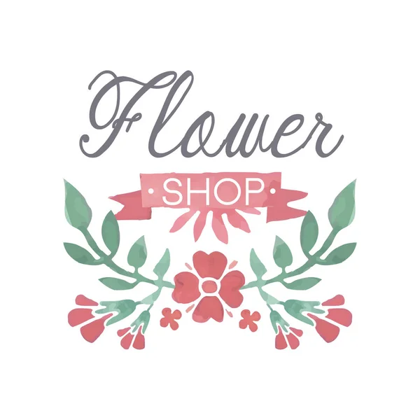 Logo berwarna-warni toko bunga, lencana dalam gaya vintage untuk butik bunga, layanan pernikahan, vektor florist Illustration - Stok Vektor