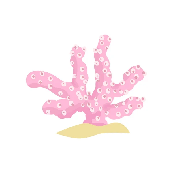 Illustration vectorielle plate de corail rose avec des branches cylindriques de récifs tropicaux. Vie marine tropicale — Image vectorielle