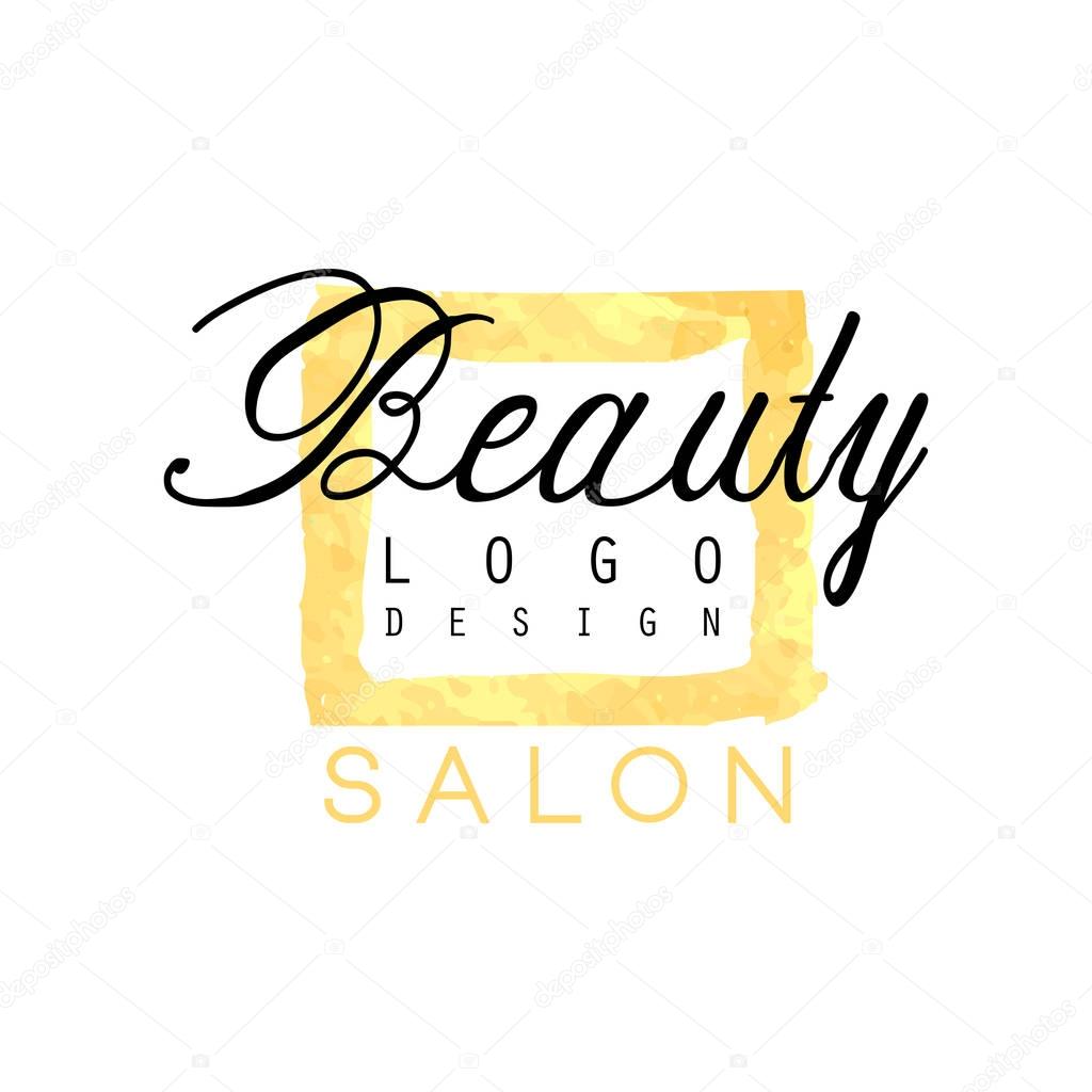 Delicate business logo design for beauty center or cosmetics shop. Label with gentle colors. Salon emblem concept. Hand drawn textured vector for make up artist, natural products, spa or boutique.