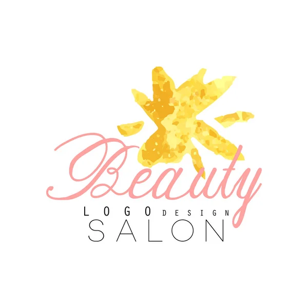 Délicat logo design original pour salon de beauté ou centre avec fleur d'or abstraite. Étiquette aux couleurs douces . — Image vectorielle