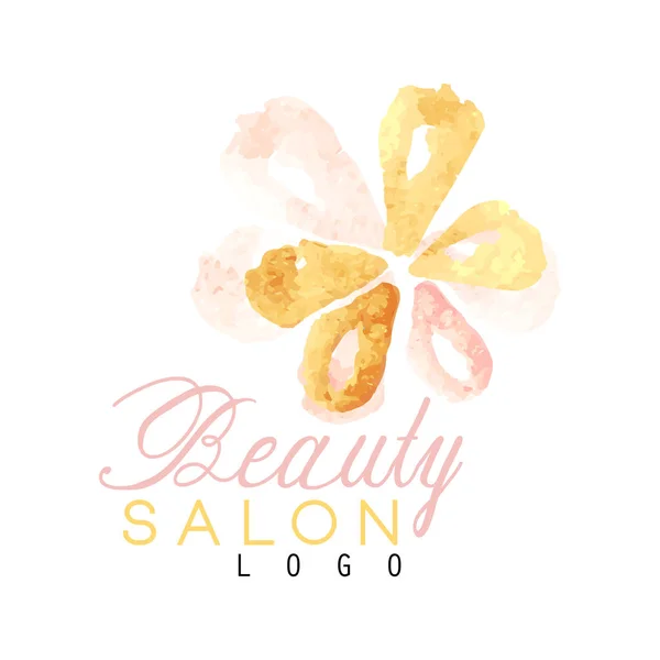 Desain logo asli salon kecantikan dengan bunga bertekstur halus. Label dengan warna lembut. Ilustrasi vektor gambar tangan - Stok Vektor