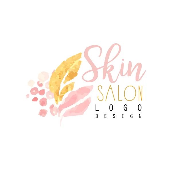 Diseño de logotipo femenino para salón de spa con patrón abstracto. Etiqueta con colores suaves rosados y dorados. Concepto de salud y relajación . — Archivo Imágenes Vectoriales