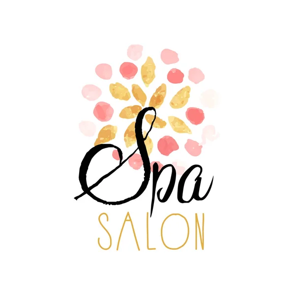 Lindo diseño delicado logotipo con patrón abstracto para salón de spa. Etiqueta con colores suaves. Cuidado de la piel, salud y bienestar concepto . — Vector de stock