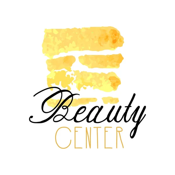 Diseño delicado logo con textura abstracta dorada para centro de belleza. Etiqueta con colores suaves. Concepto de emblema de salón de belleza . — Archivo Imágenes Vectoriales