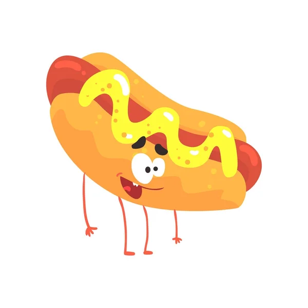Hot dog kreslený rychlé občerstvení charakter, prvek pro menu kavárny, restaurace, potraviny děti, vektorové ilustrace — Stockový vektor