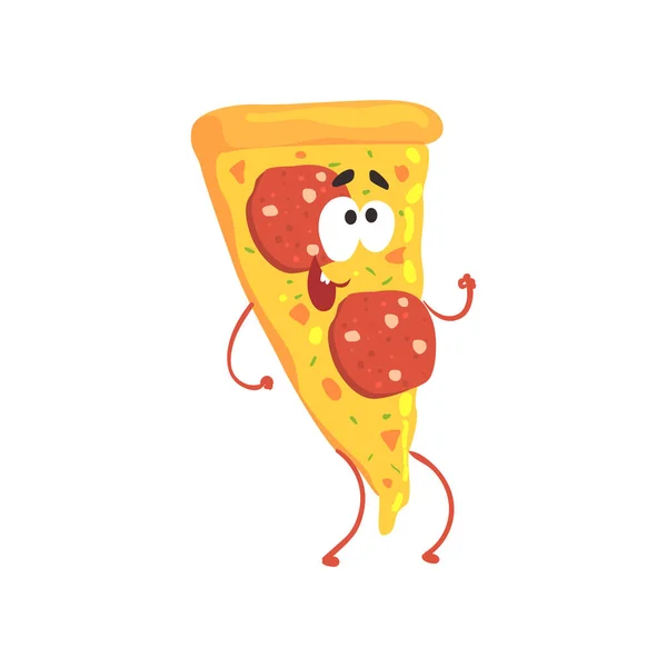 Pizza de dibujos animados de comida rápida de carácter, elemento para el menú de café, restaurante, comida para niños, vector Ilustración — Archivo Imágenes Vectoriales