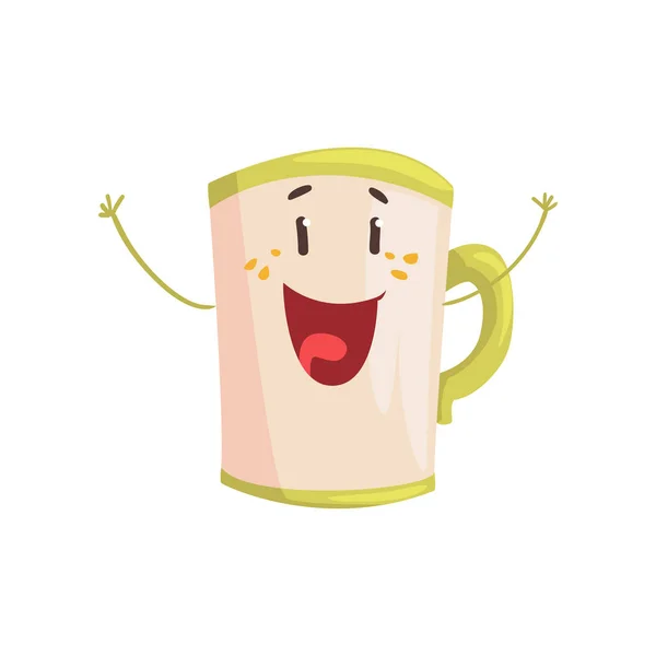 Tasse à thé personnage de dessin animé, élément pour menu de café, restaurant, nourriture pour enfants, vecteur Illustration — Image vectorielle