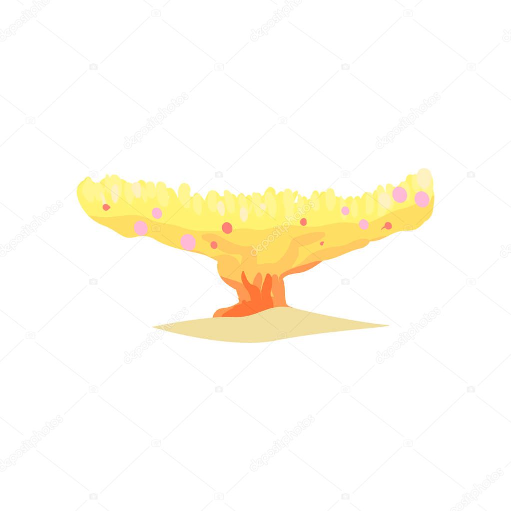 Yellow coral in plate shape from tropical reefs. Flat aquarium or underwater world design element