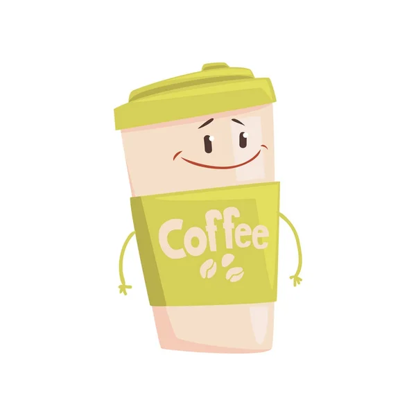 Ilustracja wektorowa śmieszne Kawa Puchar cartoon charakter, element menu, kawiarnia, restauracja, jedzenie dla dzieci, — Wektor stockowy