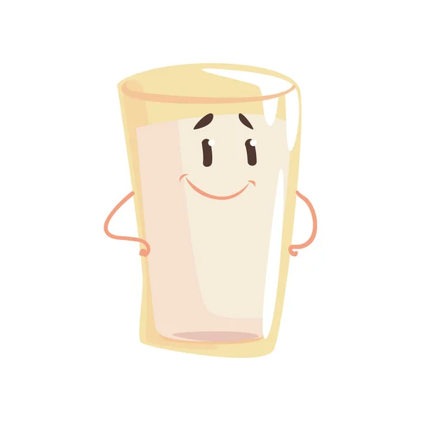 Ποτήρι γάλα χαρακτήρα κινουμένων σχεδίων, στοιχείο για το μενού του café, εστιατόριο, φαγητό παιδιά, εικονογράφηση διάνυσμα — Διανυσματικό Αρχείο
