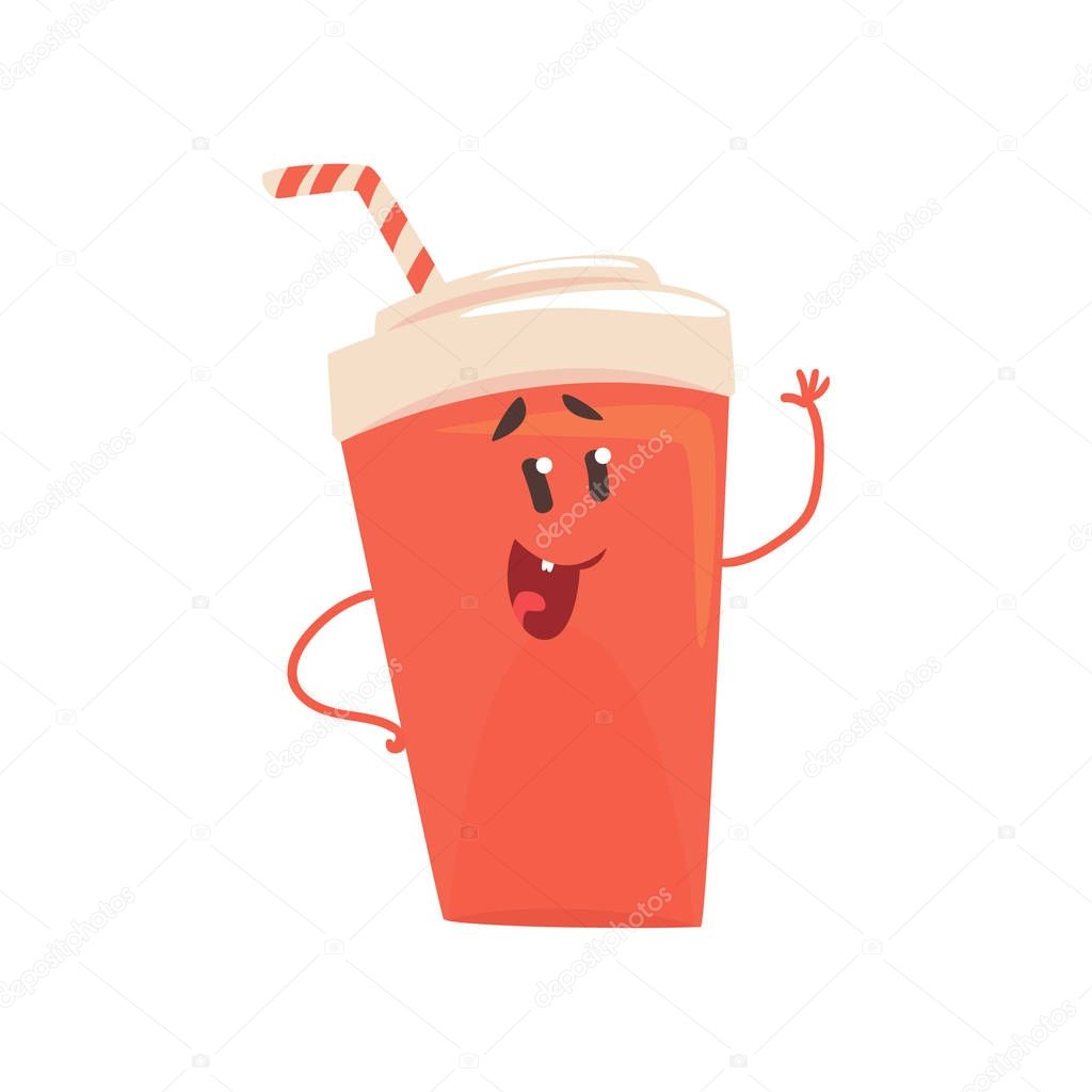 Soda drink cartoon character, element for menu of cafe, restaurant, kids food, vector Illustration
