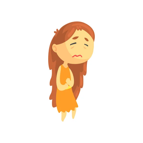 Sick girl with long hair suffering from stomach ache, unwell teen needing medical help cartoon character vector illustration — Stock Illustration Sick girl with long hair suffering from stomach ache, unwell teen needing medical help cartoon character vector illustration Stock Vector