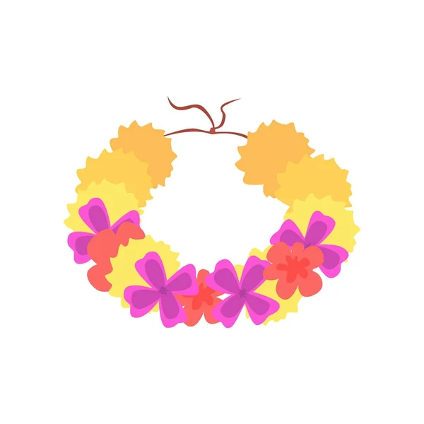 Lei hawaïen avec des fleurs colorées lumineuses, illustration vectorielle de dessin animé collier traditionnel — Image vectorielle