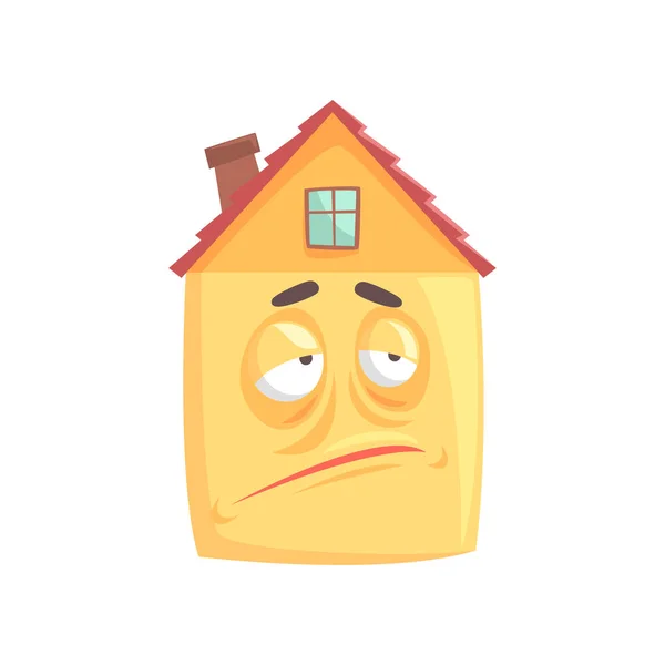 Mignon personnage de dessin animé maison avec expression sceptique sur son visage, illustration vectorielle émoticône drôle — Image vectorielle