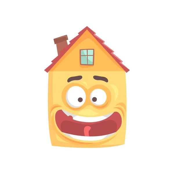 Niedlich lächelnd Haus Cartoon-Charakter, lustige Mimik Emoticon Vektor Illustration — Stockvektor