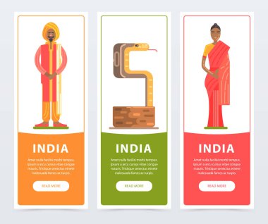 Hindistan afiş kümesi, Hindistan düz vektör öğe Web sitesi veya hareket eden app için seyahat