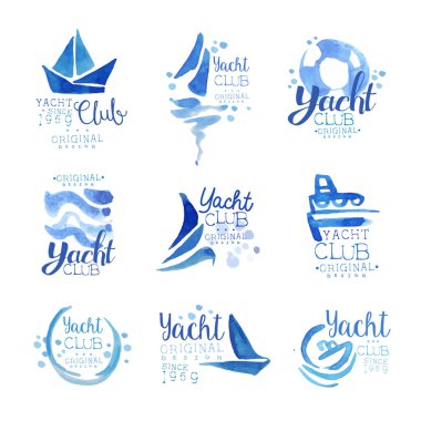 Yat Kulübü, 1969 logo özgün tasarım ayarla beri öğeleri şirket logosu, iş kimlik mavi suluboya vektör çizimler