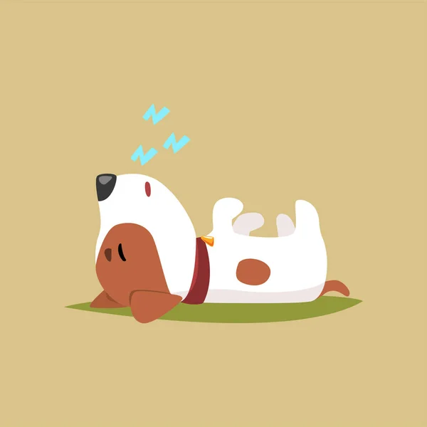 Jack Russell anak anjing karakter tidur di punggungnya, lucu terrier vector ilustrasi lucu - Stok Vektor