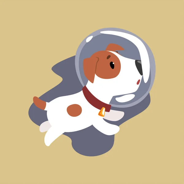 Jack russell puppy astronaut character flying in space, cute funny terrier vector illustration — Stock Vector