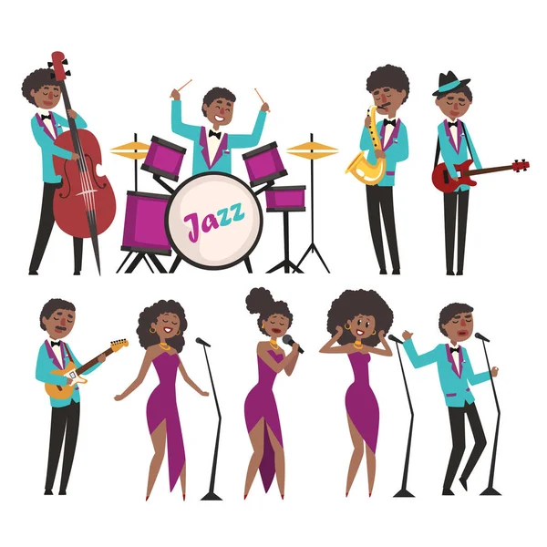 Καλλιτέχνες της μουσικής τζαζ χαρακτήρες κινουμένων σχεδίων — Διανυσματικό Αρχείο